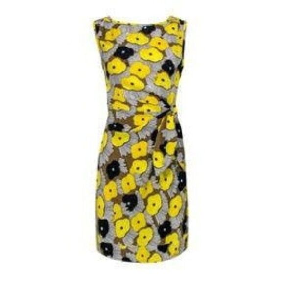 Diane Von Furstenberg DVF Yellow & Multicolor Printed Silk Sheath Dress 2 - Picture 1 of 7